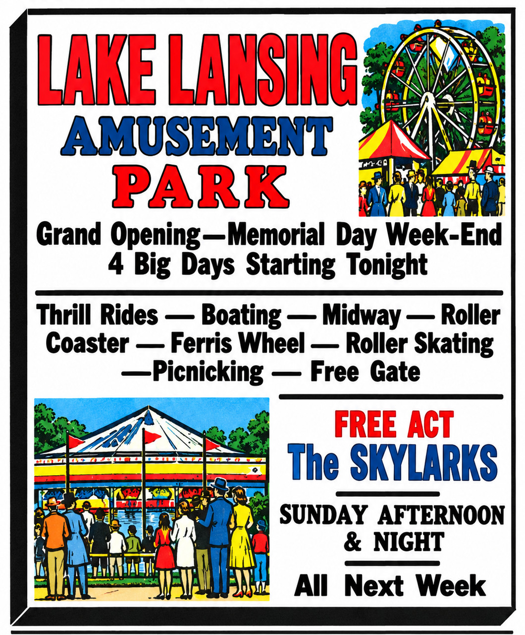 Vintage Lake Lansing Amusement Park Ad Magnet – Haslett, Michigan