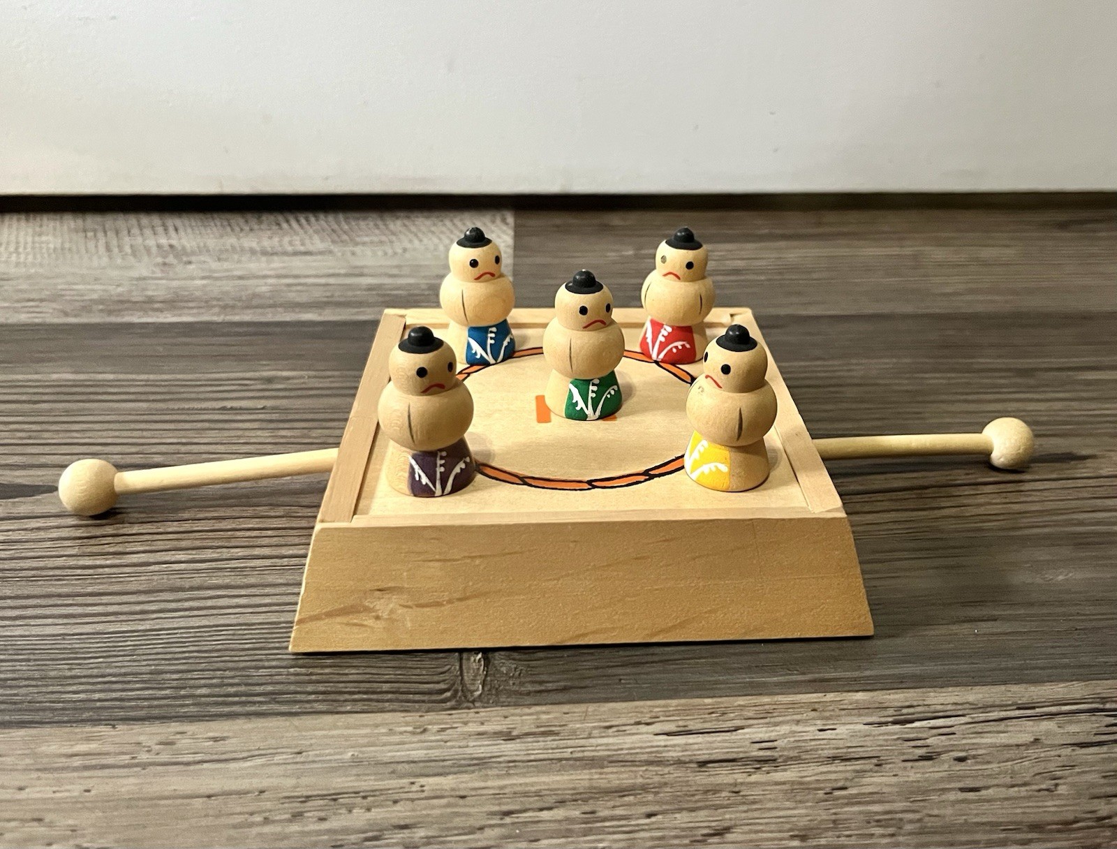 Vntg Japanese Wooden Sumo Wrestling Game Sumo Toy Small Tabletop Japan Classic