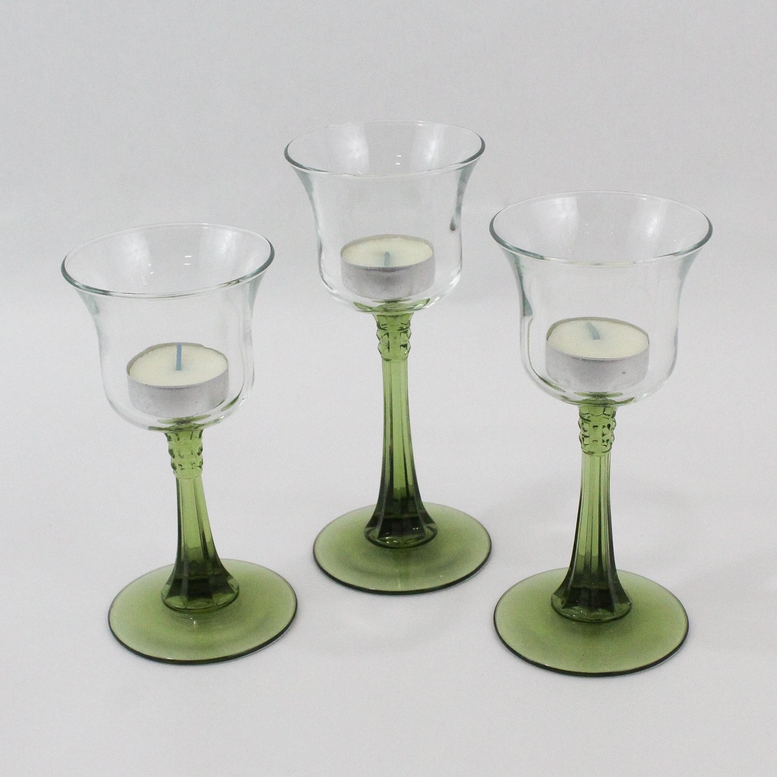 Set of 3 PartyLite Radiant Glow Stemmed Trio Olive Green Candle Holders