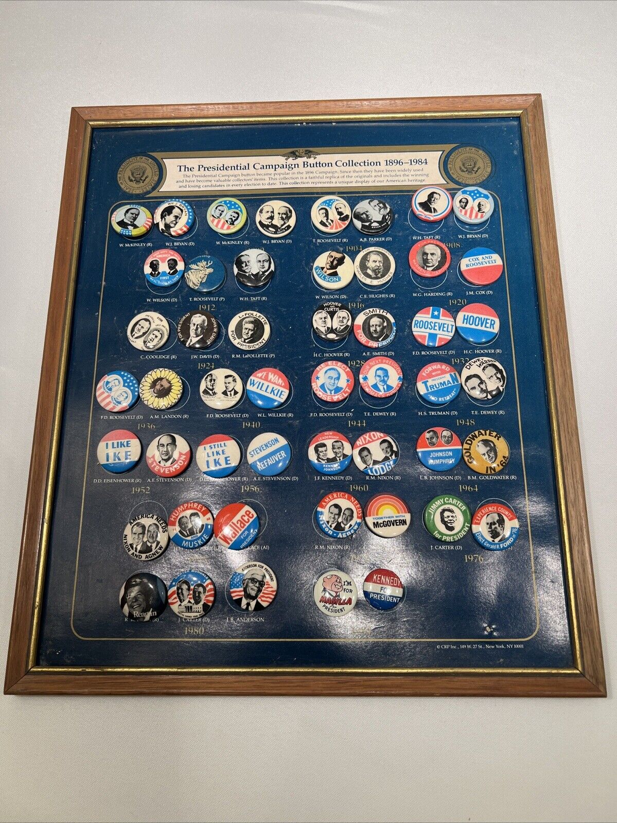Presidential Campaign Button Collection 1896-1984 Presidential Pin collection