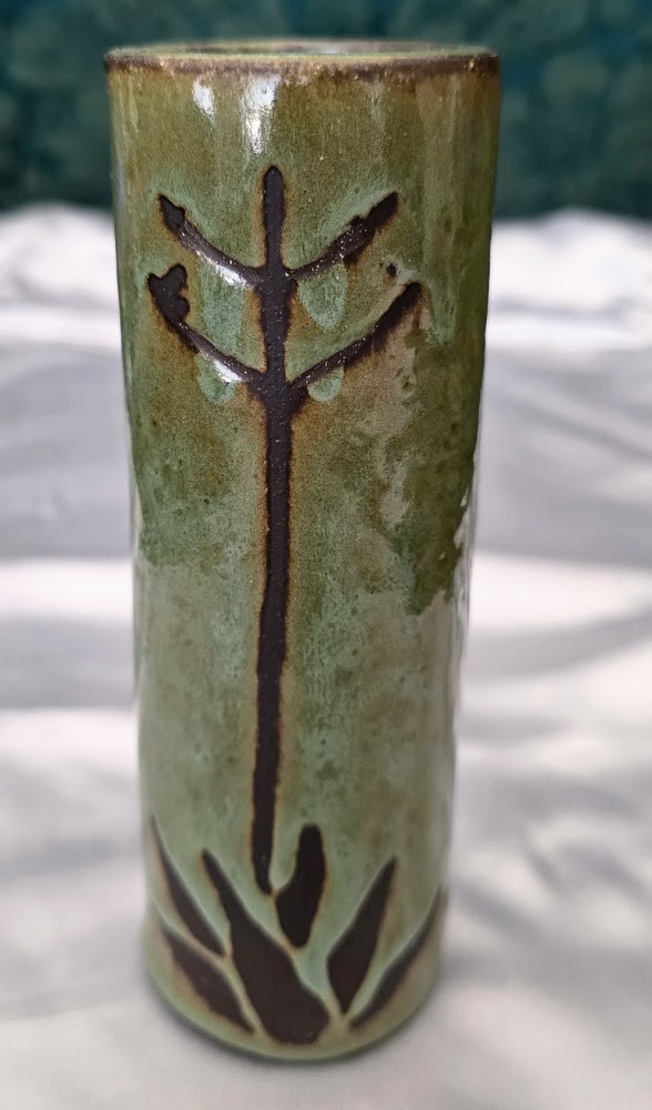 Vintage MCM Japanese OMC Otagiri Mercantile Co Cylinder Vase Incised Stems