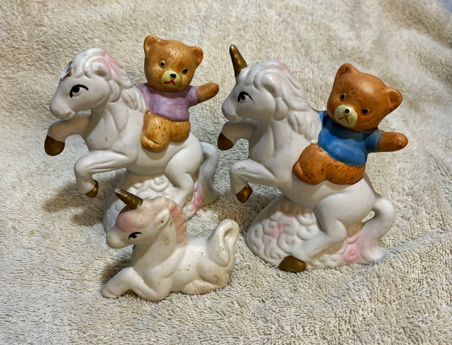 Vintage 1980s Arimark Ceramic Nursery Figurines – Pastel Porcelain Bisque