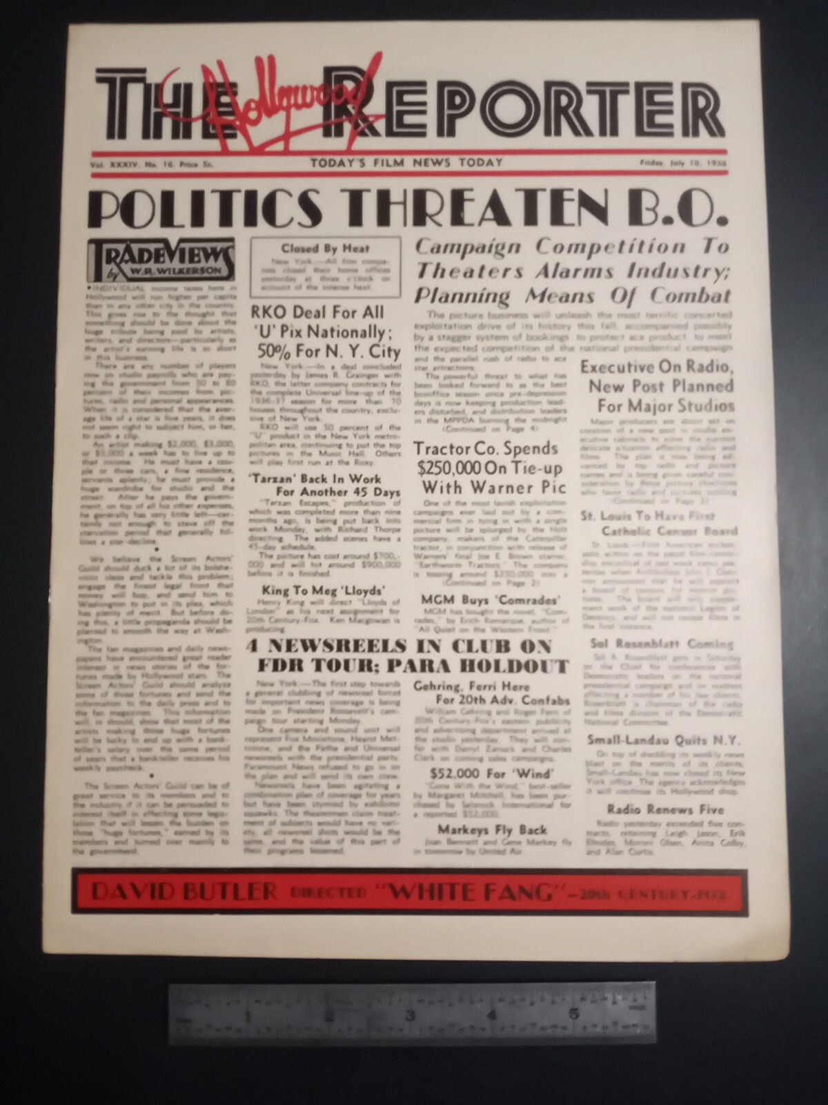 The Hollywood Reporter 7 10 1936 Politics BO GWTW newsreels income taxes Holt Co