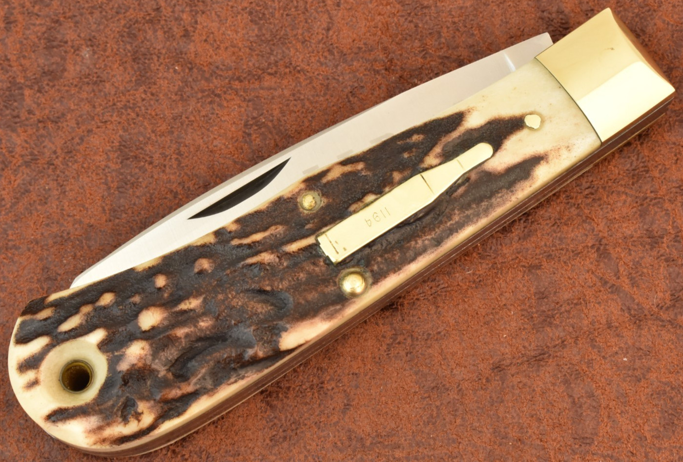 VINATGE LL BEAN MADE IN USA AWESOME STAG HUGE JUMBO BULLET TRAPPER KNIFE (36342)