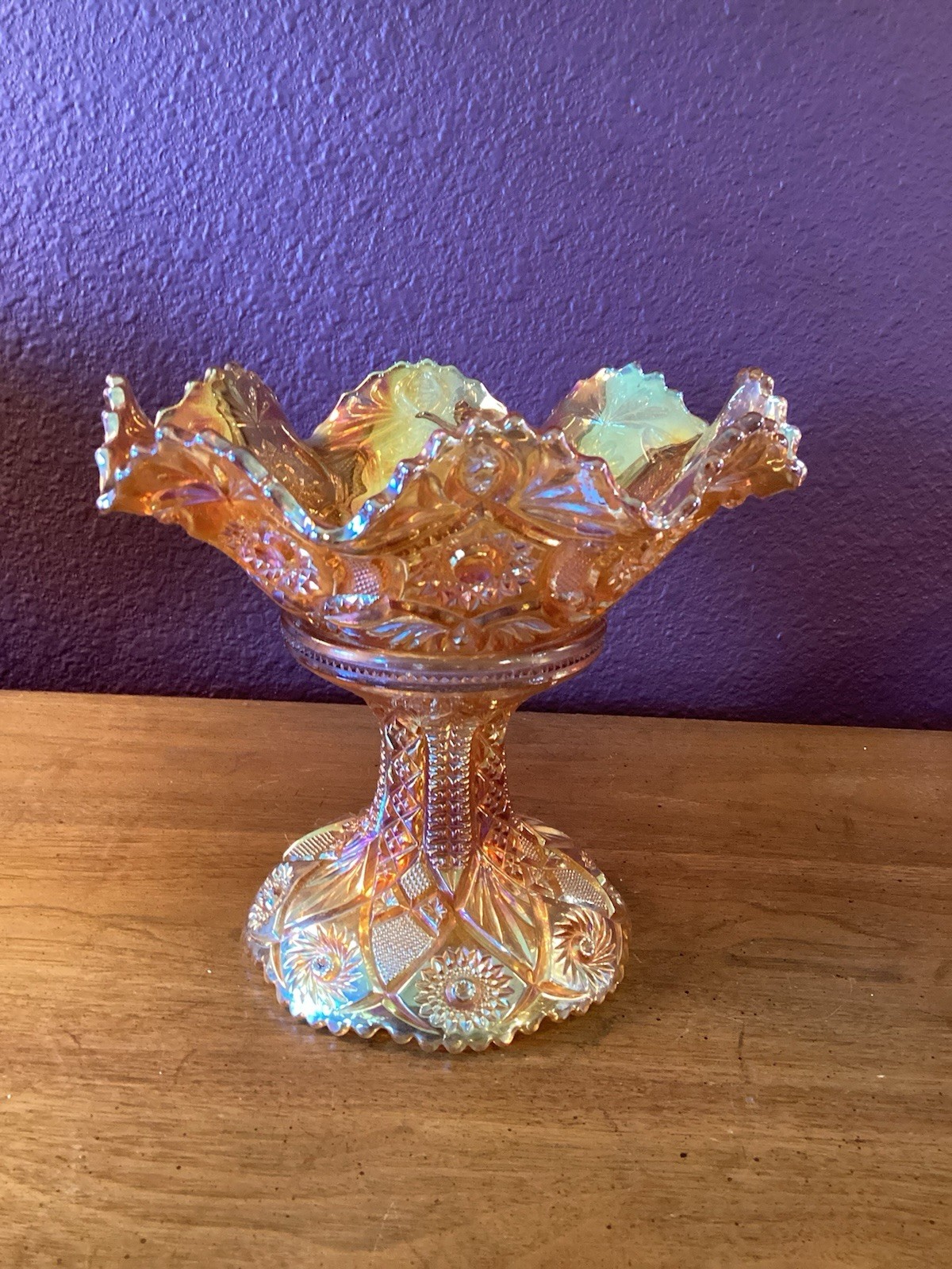 Imperial Marigold FashionPatternCarnivalGlass Pedestal Fruit/Compote Bowl”Twins” Imperial Marigold FashionPatternCarnivalGlass Pedestal Fruit/Compote Bowl”Twins”