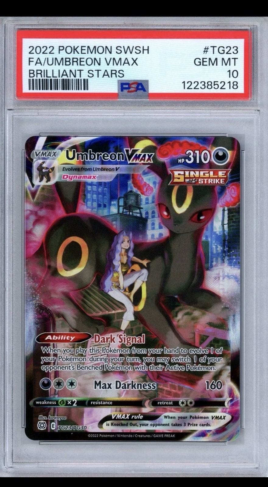 2022 POKEMON SWORD & SHIELD BRILLIANT STARS #TG23 FULL ART/UMBREON VMAX PSA 10