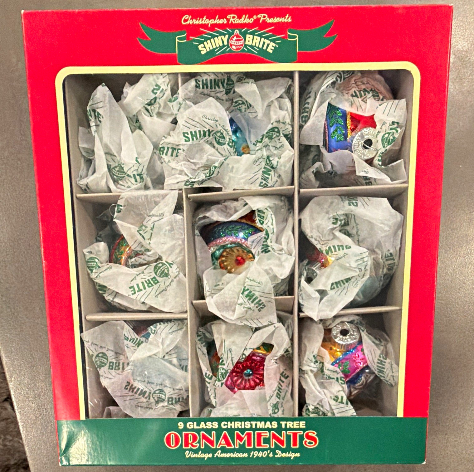 Christopher Radko Presents Shiny-Brite 9pc Glass Christmas Tree Ornament Set
