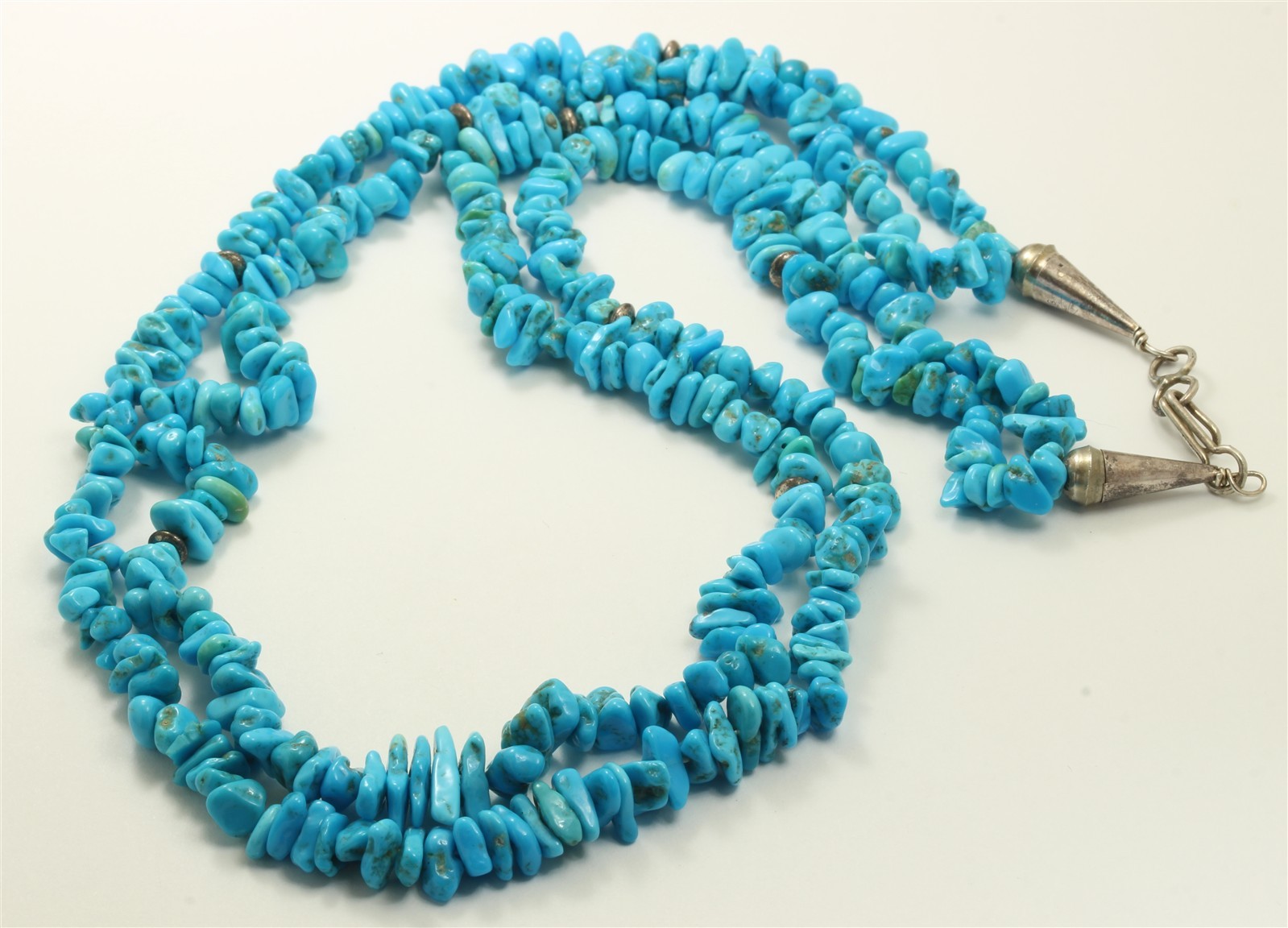 Vintage Navajo Sterling Silver 2-Strand Blue Turquoise Bead Necklace 21\