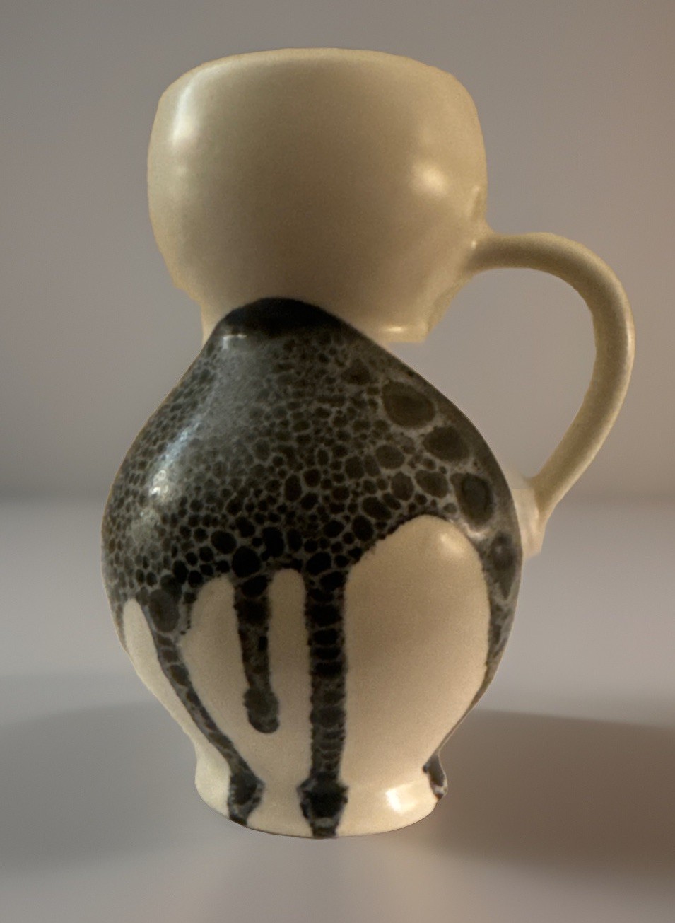 Vintage Lapid Lava Drip Glaze Pitcher Vase Signed Fiby, Israel Black White Vintage Lapid Lava Drip Glaze Pitcher Vase Signed Fiby, Israel Black White