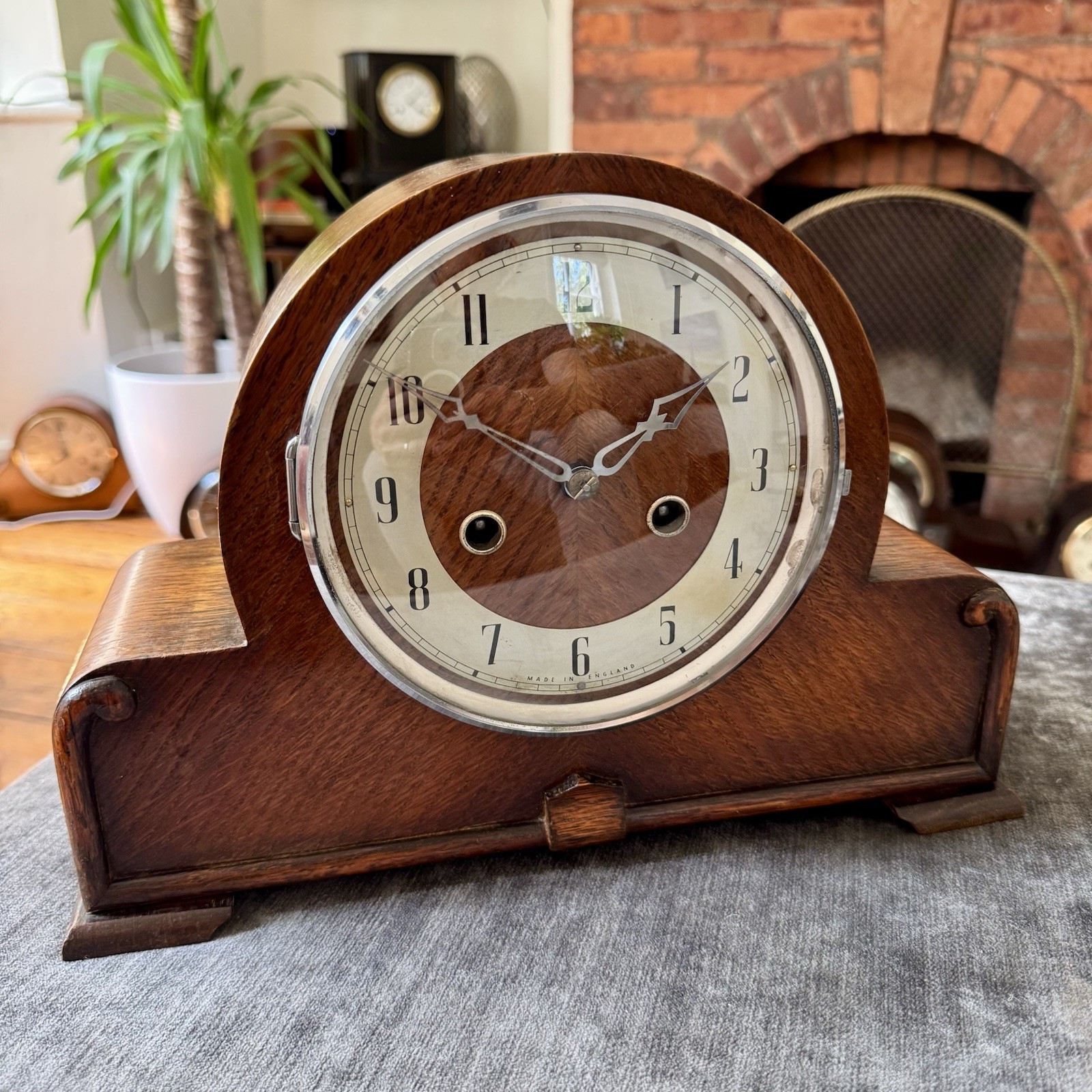 1930s English Art Deco Mantel Clock Gong Strike Fully Serviced Mechanical
