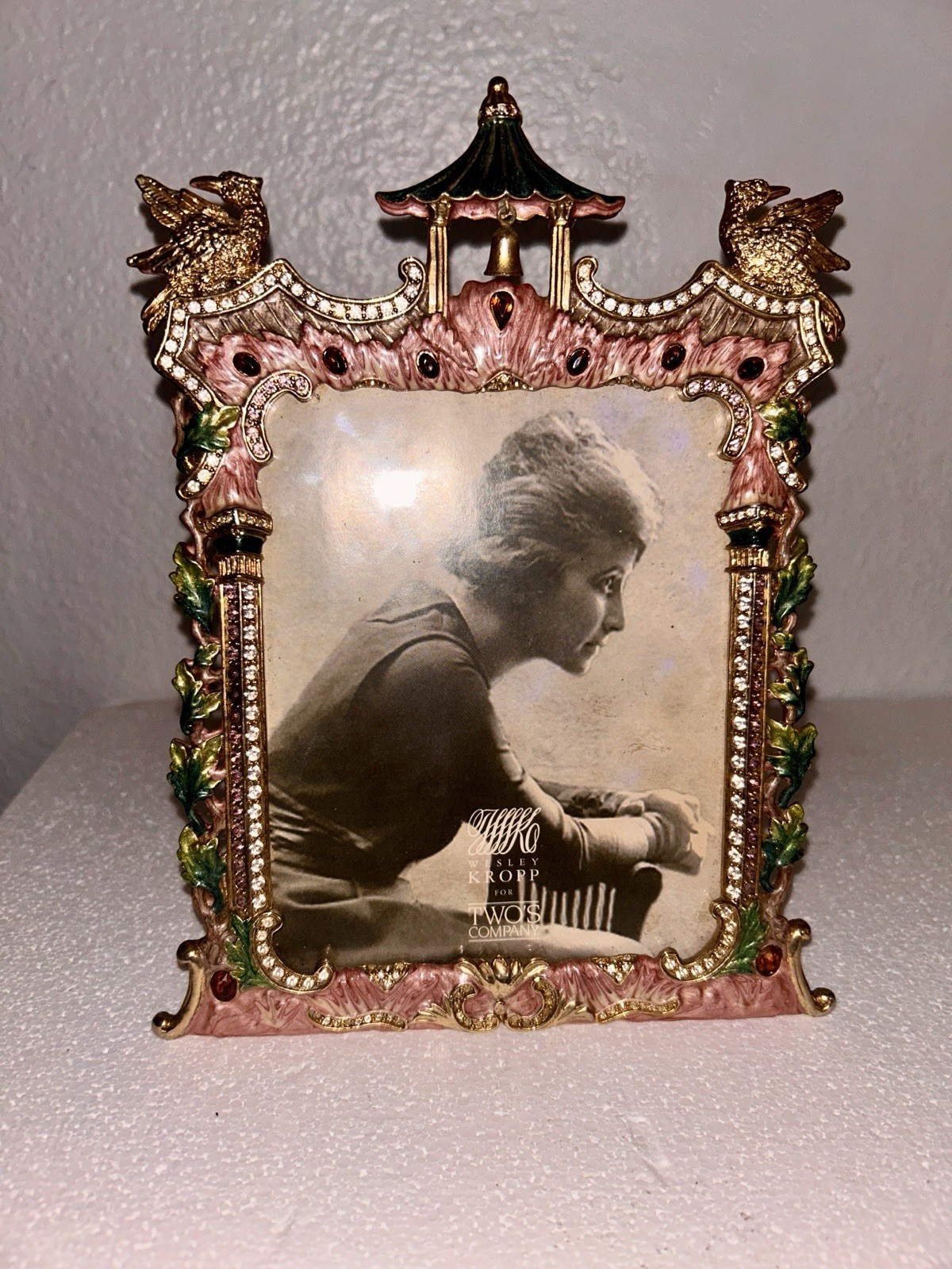 Wesley Kropp Two\'s Company Jeweled Picture Frame-Enameled Metal-Austrian Crystal