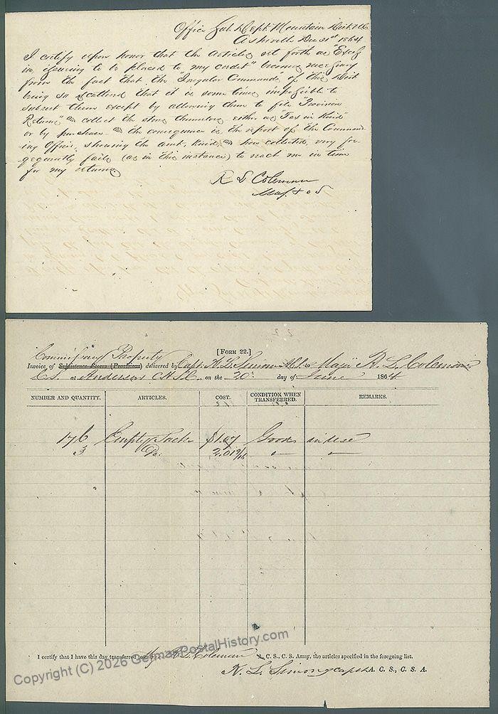 CSA 1862 Confederate States Army Purchased Property Anderson South Caroli 106005