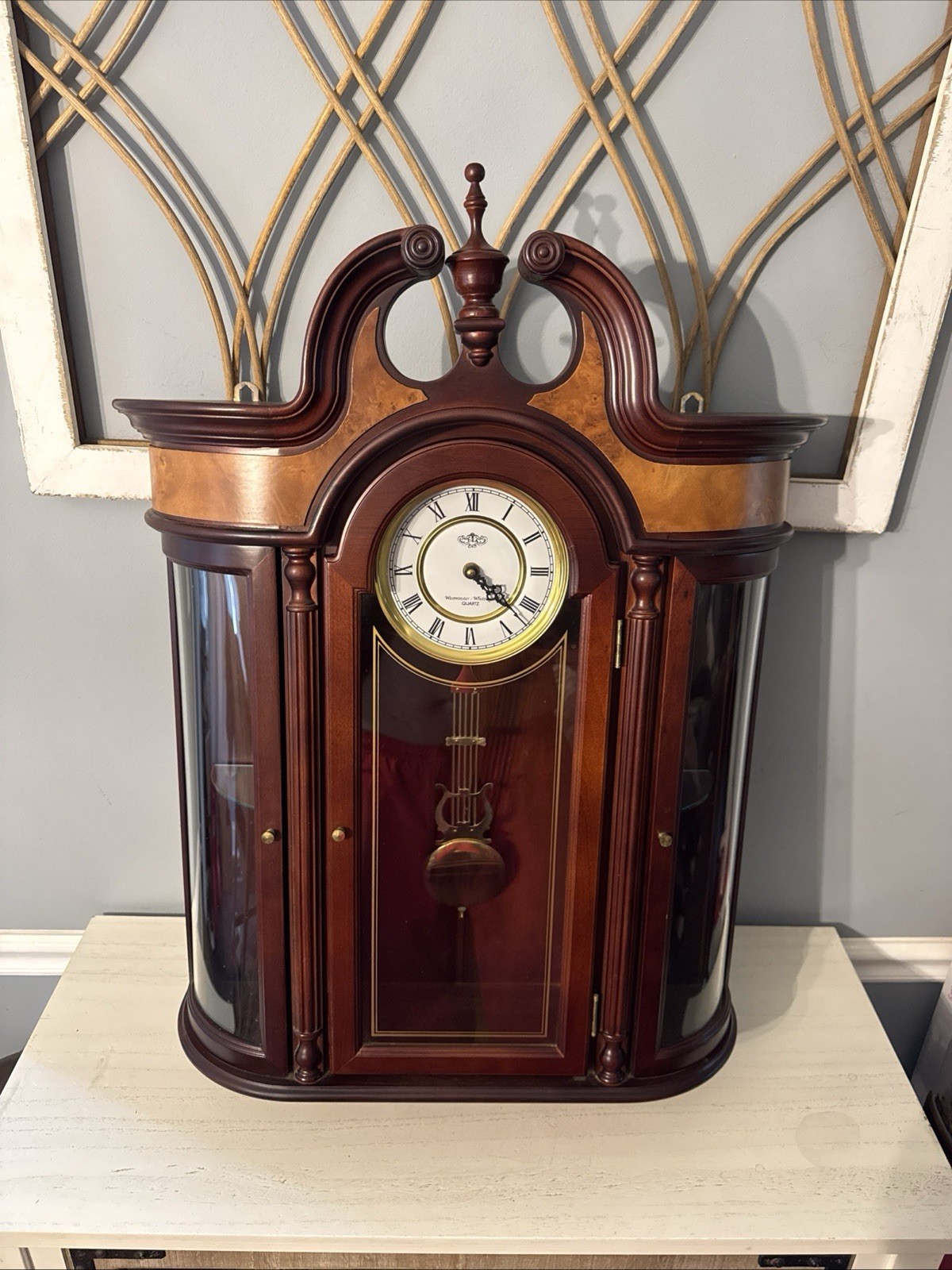Vintage Grandfather Clock Westminster quartz side doors EUC battery power hangs