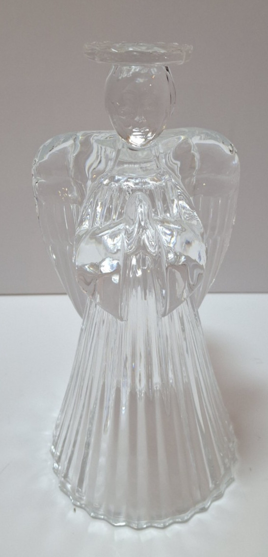 Vintage Clear Glass Praying Angel Candleholder 7\