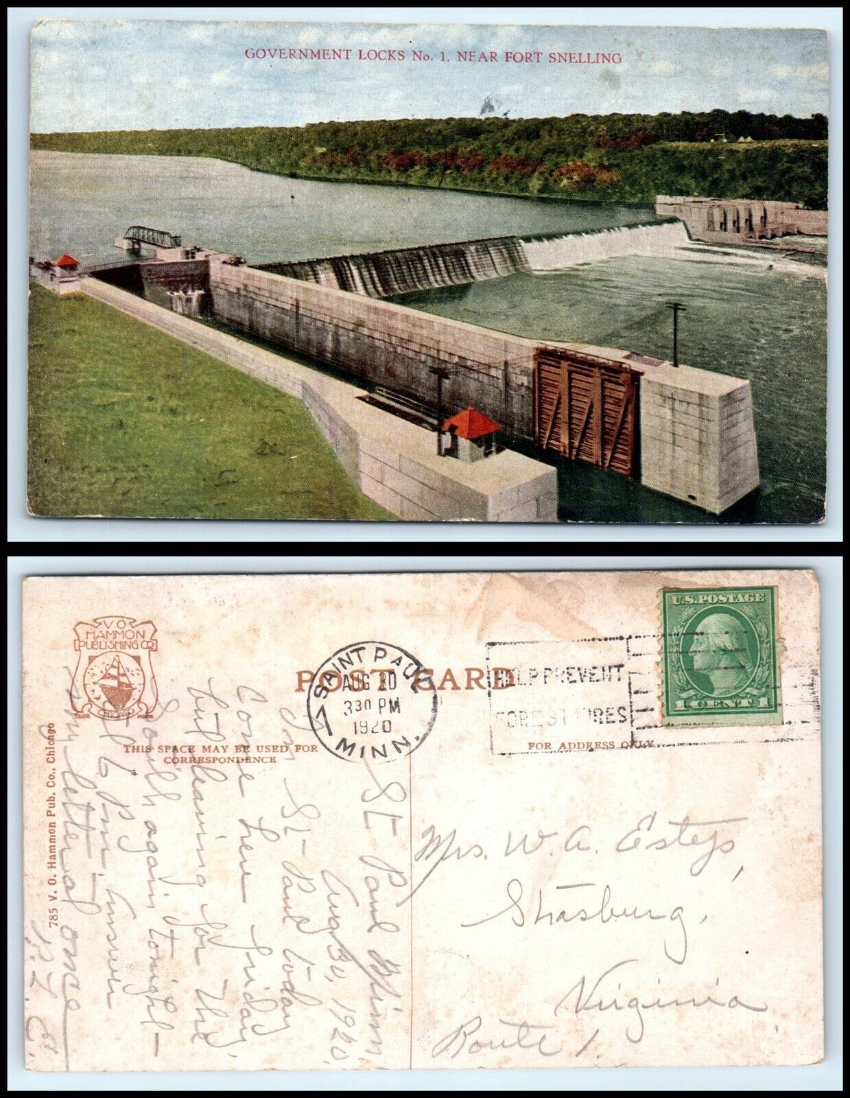 MINNESOTA Postcard - near Fort Snelling, Government Locks No. 1 R2