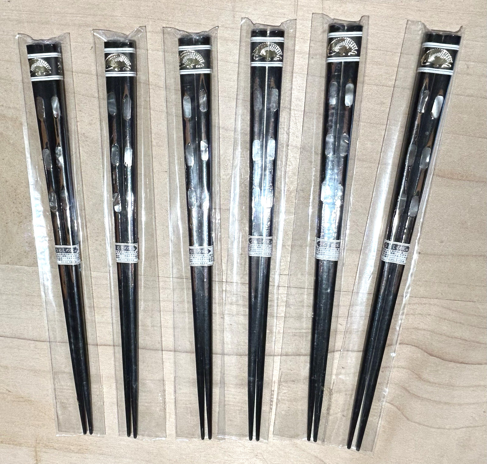 Vintage NOS 6 Pairs Lacquered Wood Chopsticks Japan Mother of Pearl Japanese
