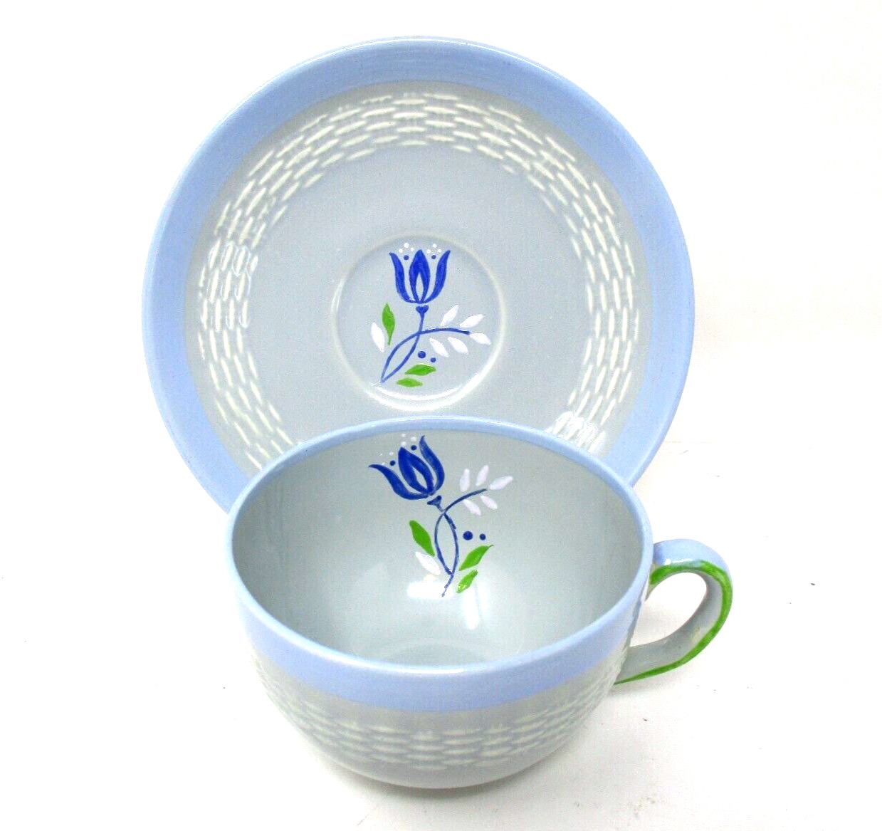 Vintage Mintons England Teacup and Saucer Chinese Celadon Green Blue Handpainted