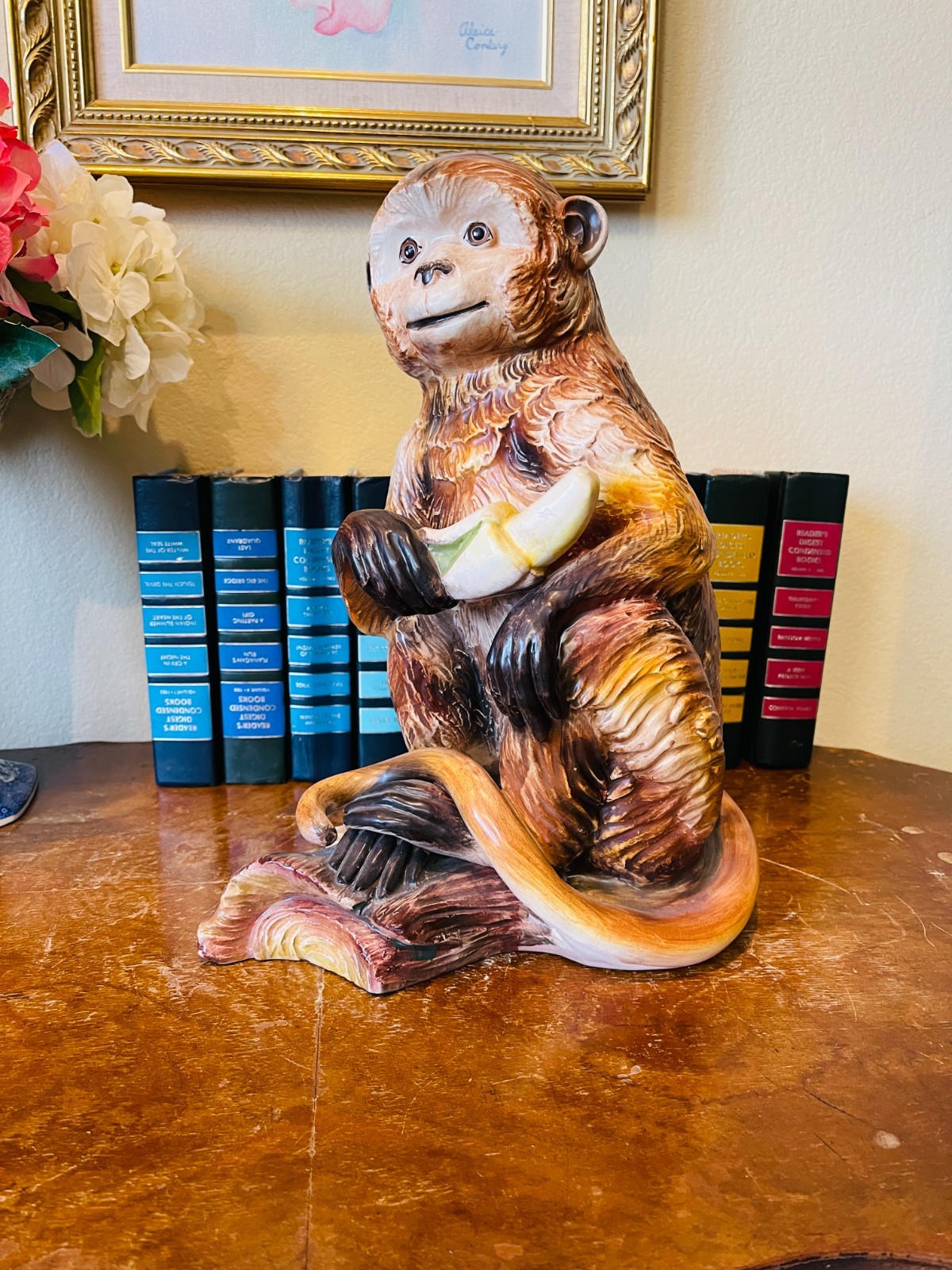 Vintage Large Italian Majolica Porcelain Monkey Figurine