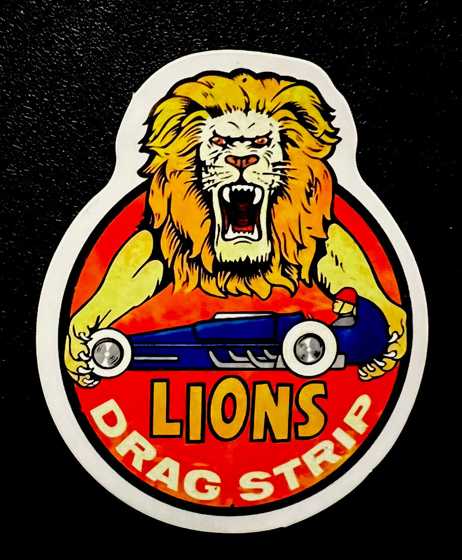 Lions Drag Strip NHRA Sticker. Matte Finish. Approx Size: 2-3/4”X 2-1/4” Self Ad