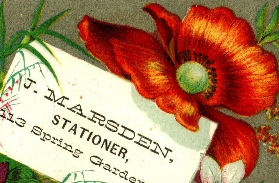 1870's-80's J. Madden Stationer Poppy Flowers Fab P168