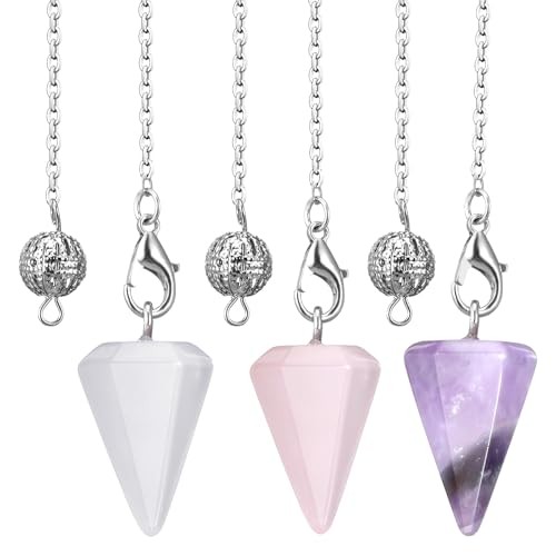 3 Pcs Crystal Pendulums Set for Divination Dowsing, Natural Amethyst Rose Quartz 3 Pcs Crystal Pendulums Set for Divination Dowsing, Natural Amethyst Rose Quartz
