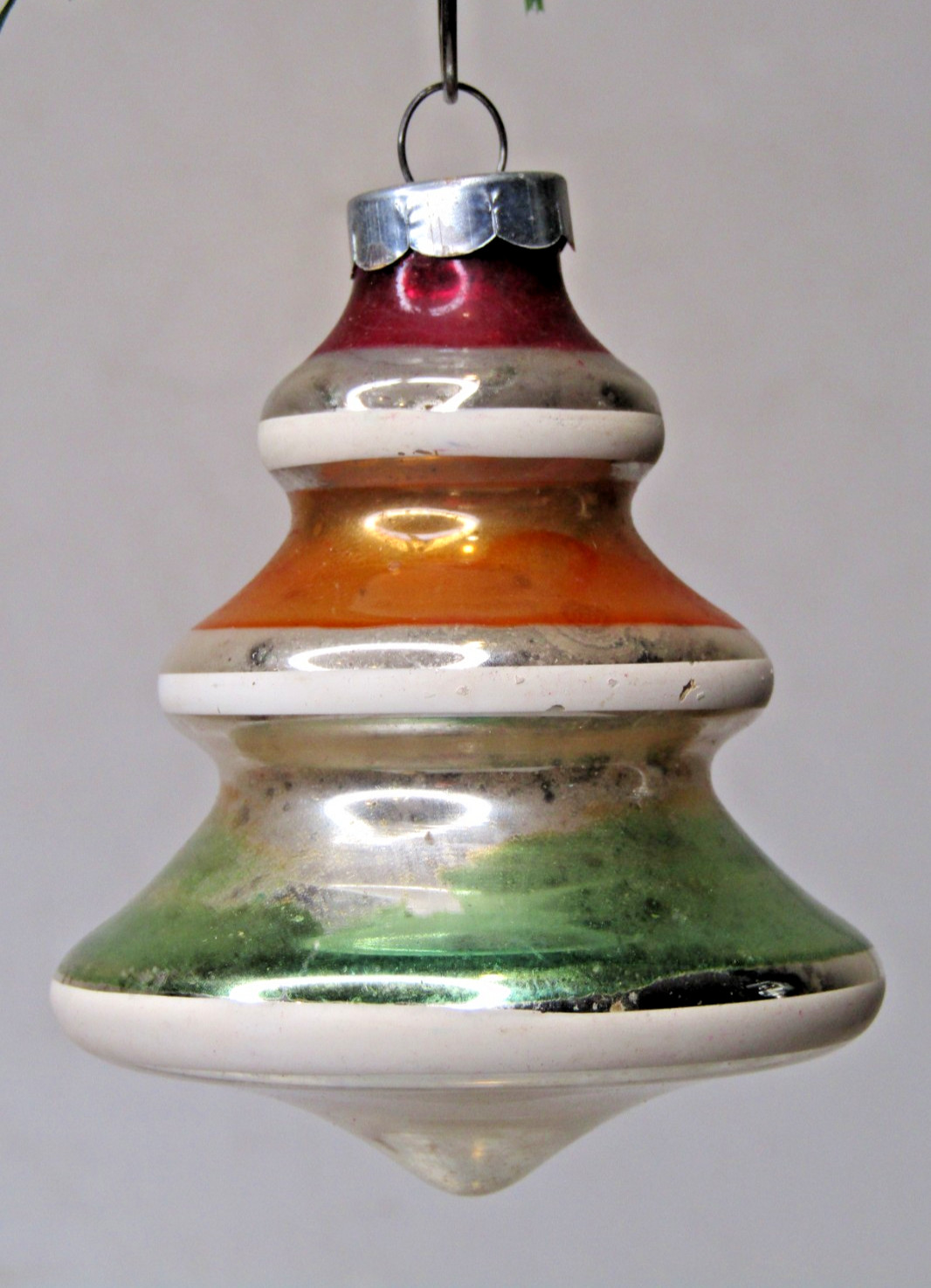 VTG pre WWII Glass Striped TREE DROP Christmas Ornament Shiny Brite US of A