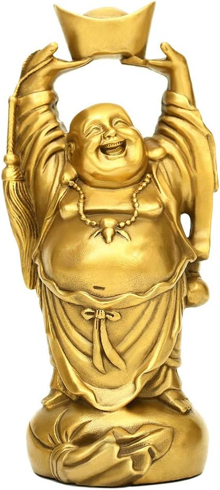 Brass Laughing Buddha Holding Ingot Money Bag Statue Feng Shui Wealth Ornament