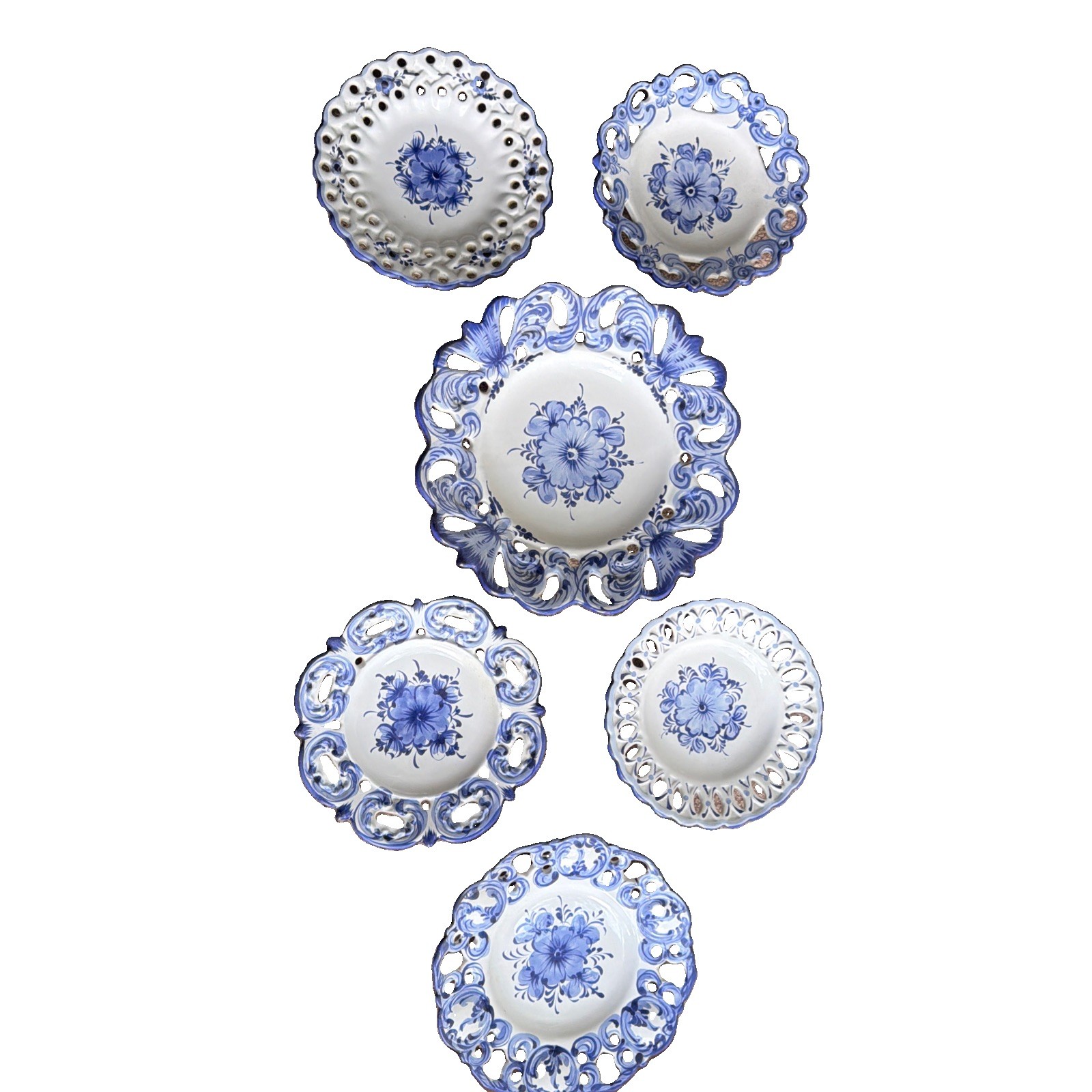 Lot of 6 Vintage Vestal Alcobaca Portugal Plates Blue & White