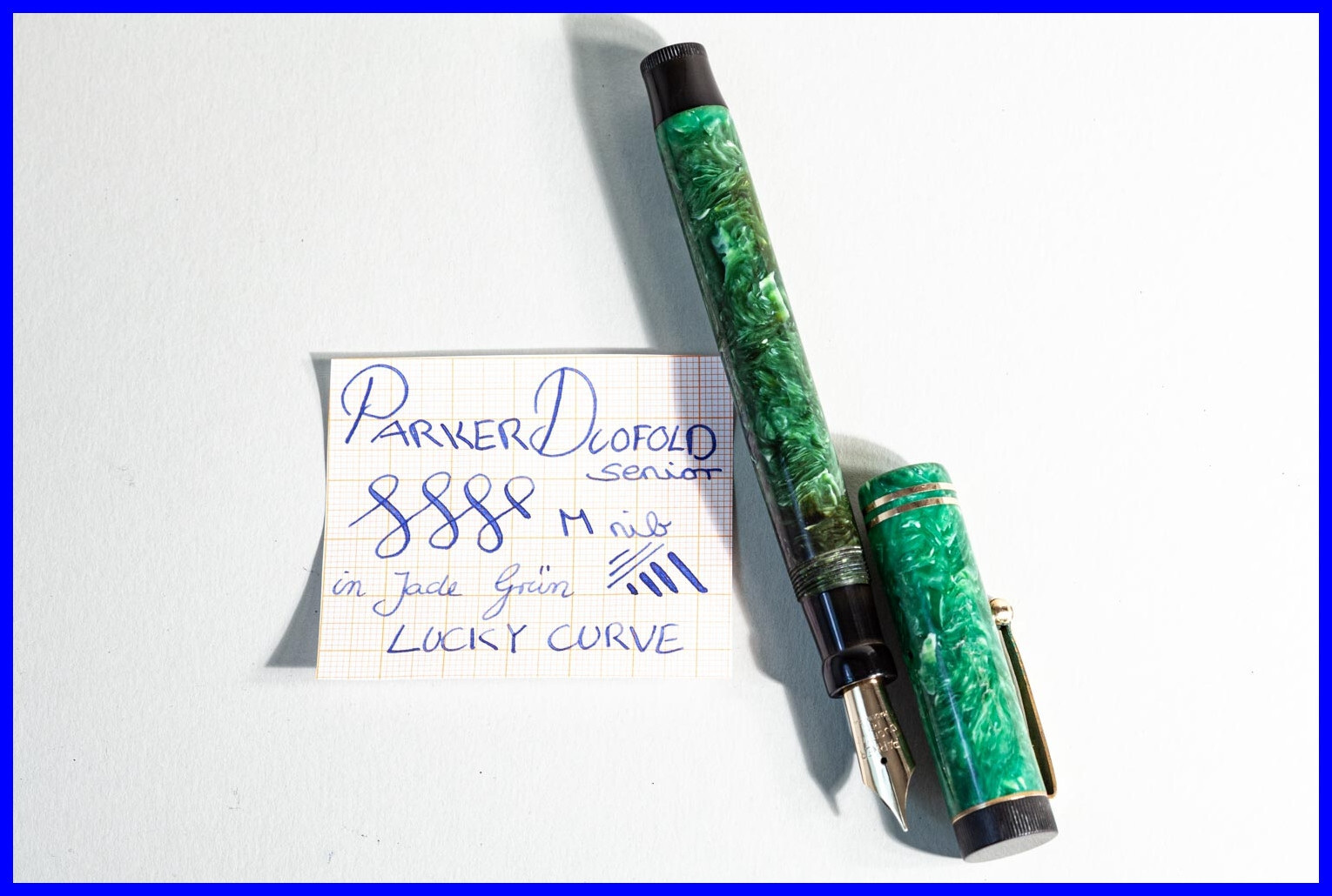 1920s Jade Green Parker Duofold Senior Lucky Curve Pen Medium 14K Gold Feather