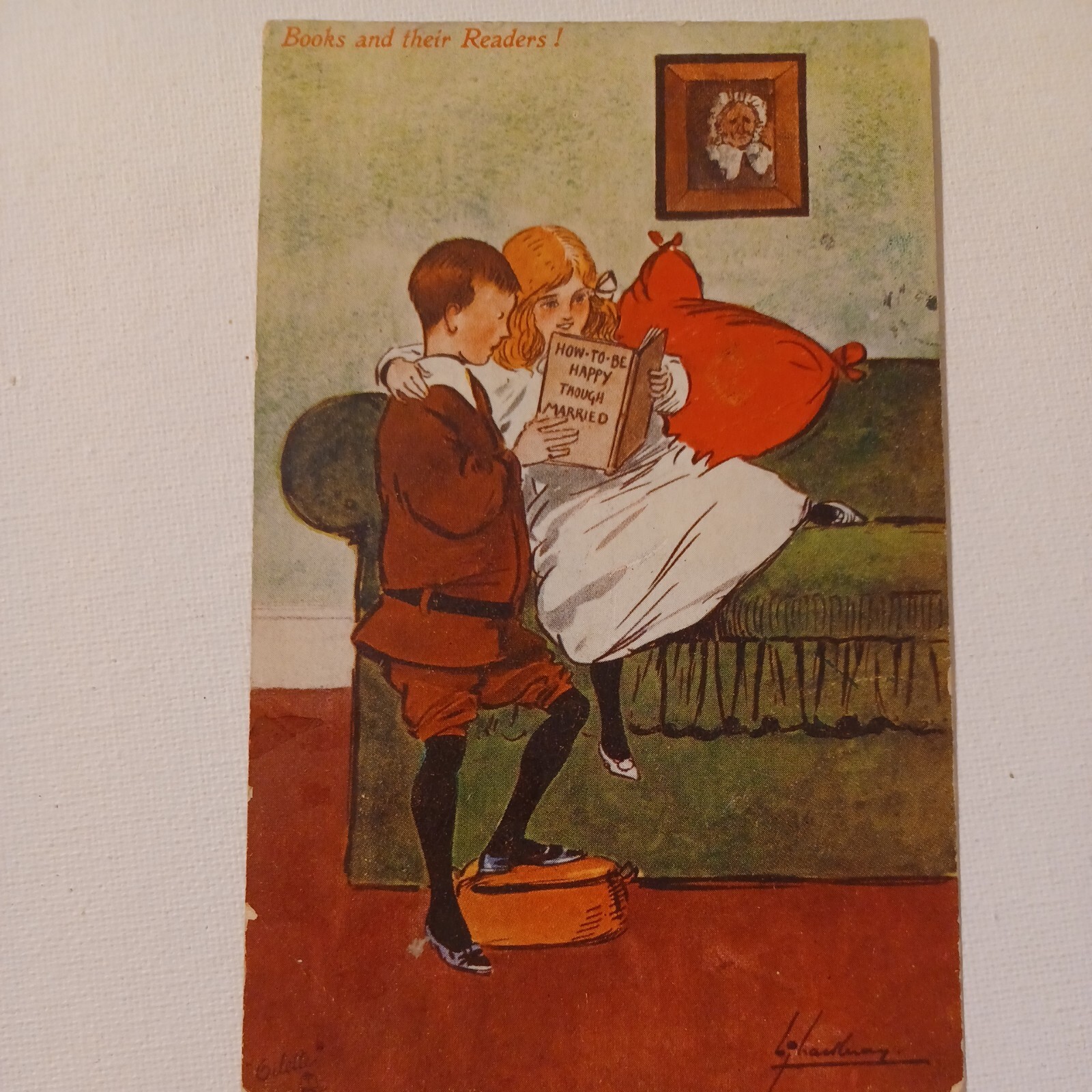 1905 Tucks Oilette Comic Postcard  Books and Their Readers Happy Through Married