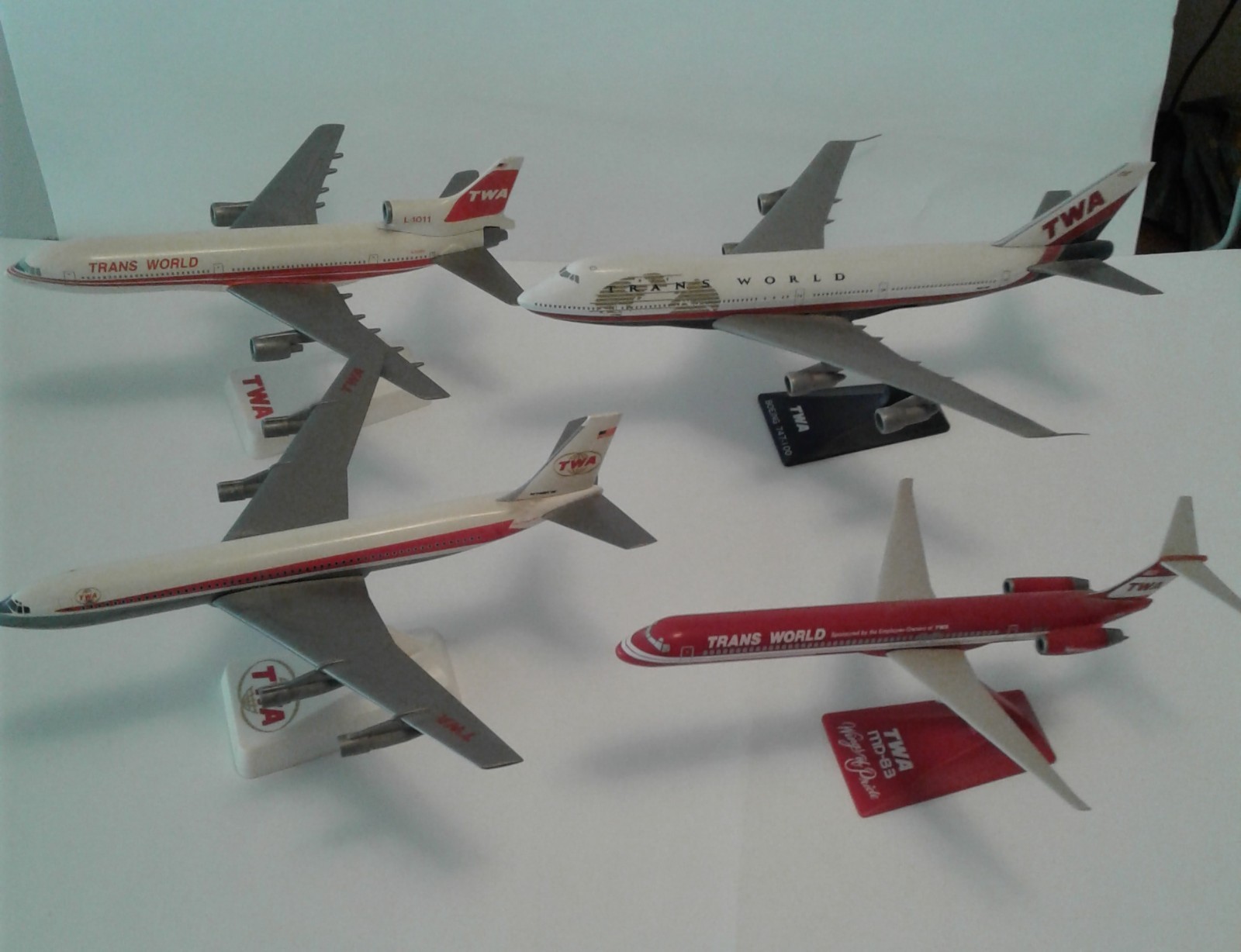 Four TWA Snap Together Airplane models - PRE-OWNED