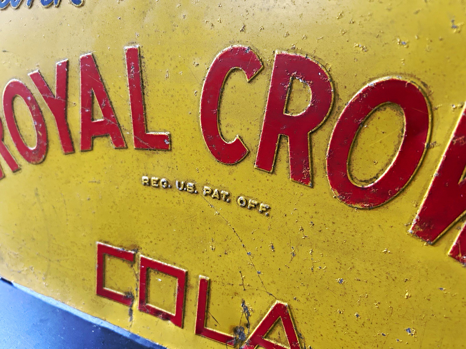 Royal Crown Cola Soda Advertising Sign, Yellow & Red Drink Royal Crown Design