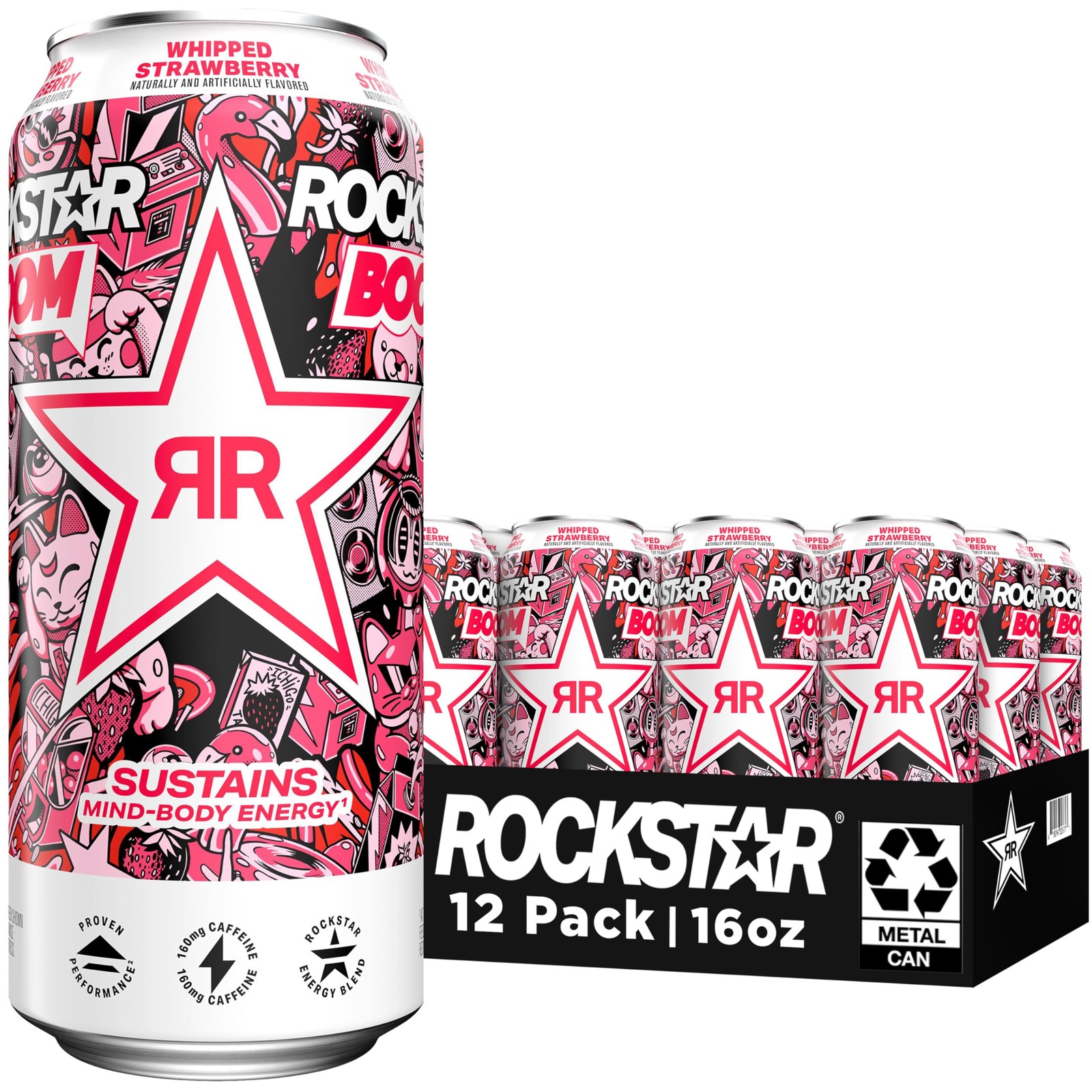 Rockstar, Boom Energy Drink with Caffeine and Taurine 16 Fl Oz (Pack of 12) Rockstar, Boom Energy Drink with Caffeine and Taurine 16 Fl Oz (Pack of 12)