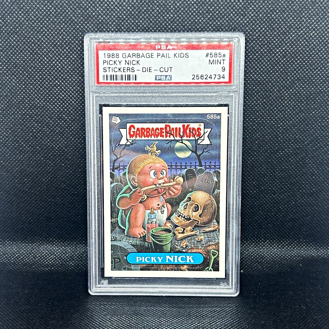 Topps Garbage Pail Kids 1988 Die-Cut Sticker Picky Nick #585a PSA 9Cert 25624734 Topps Garbage Pail Kids 1988 Die-Cut Sticker Picky Nick #585a PSA 9Cert 25624734