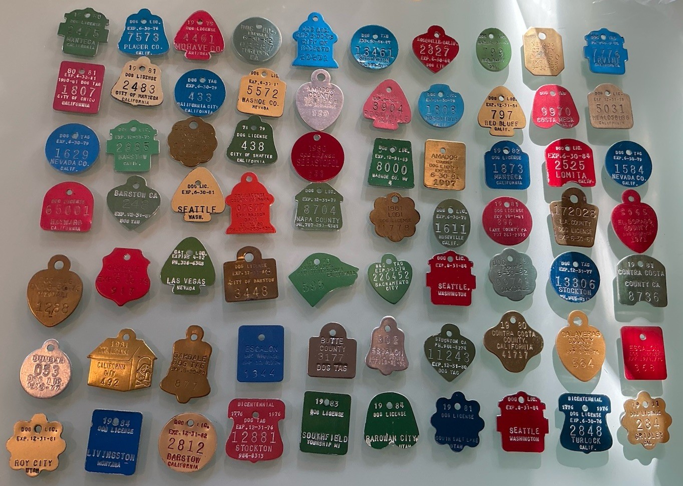 Vintage Dog License Lot Of 70- Many California-1970’s And 80’s-Pet Tags-Unissued