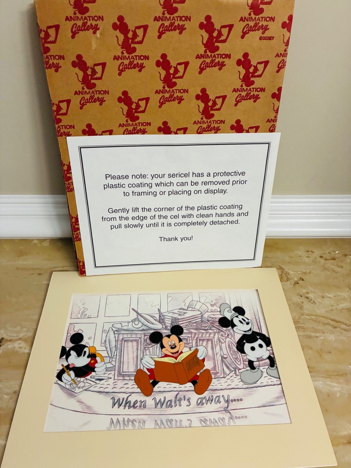 Disney Animation Gallery WHEN WALT’S AWAY Micky Reading Fantasia Sericel Cel NIB Disney Animation Gallery WHEN WALT’S AWAY Micky Reading Fantasia Sericel Cel NIB