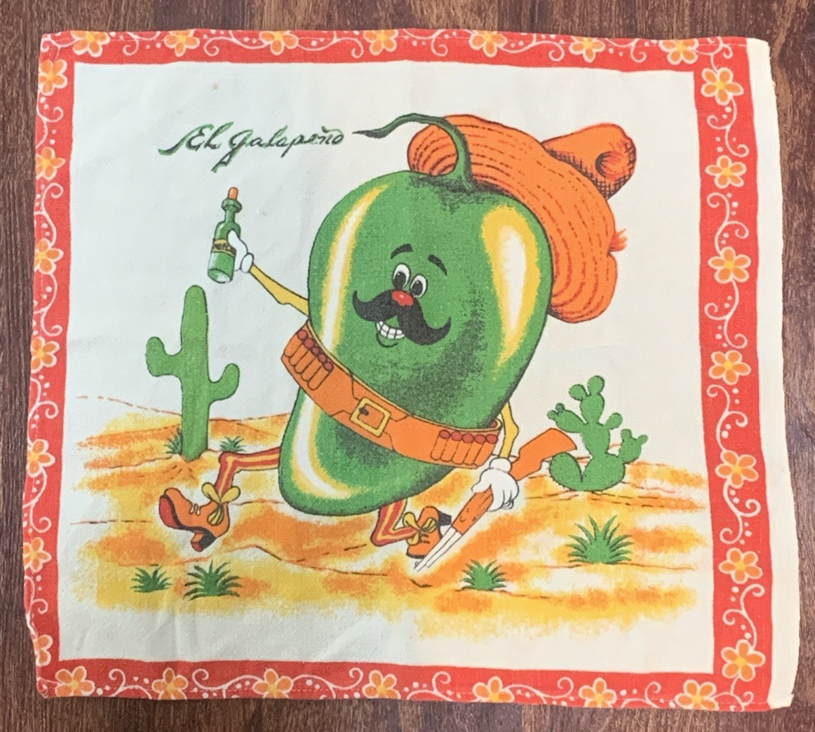 Vtg El Jalapeño Mexican Bandit Novelty Whimsical Kitchen Towel Anthropomorphic