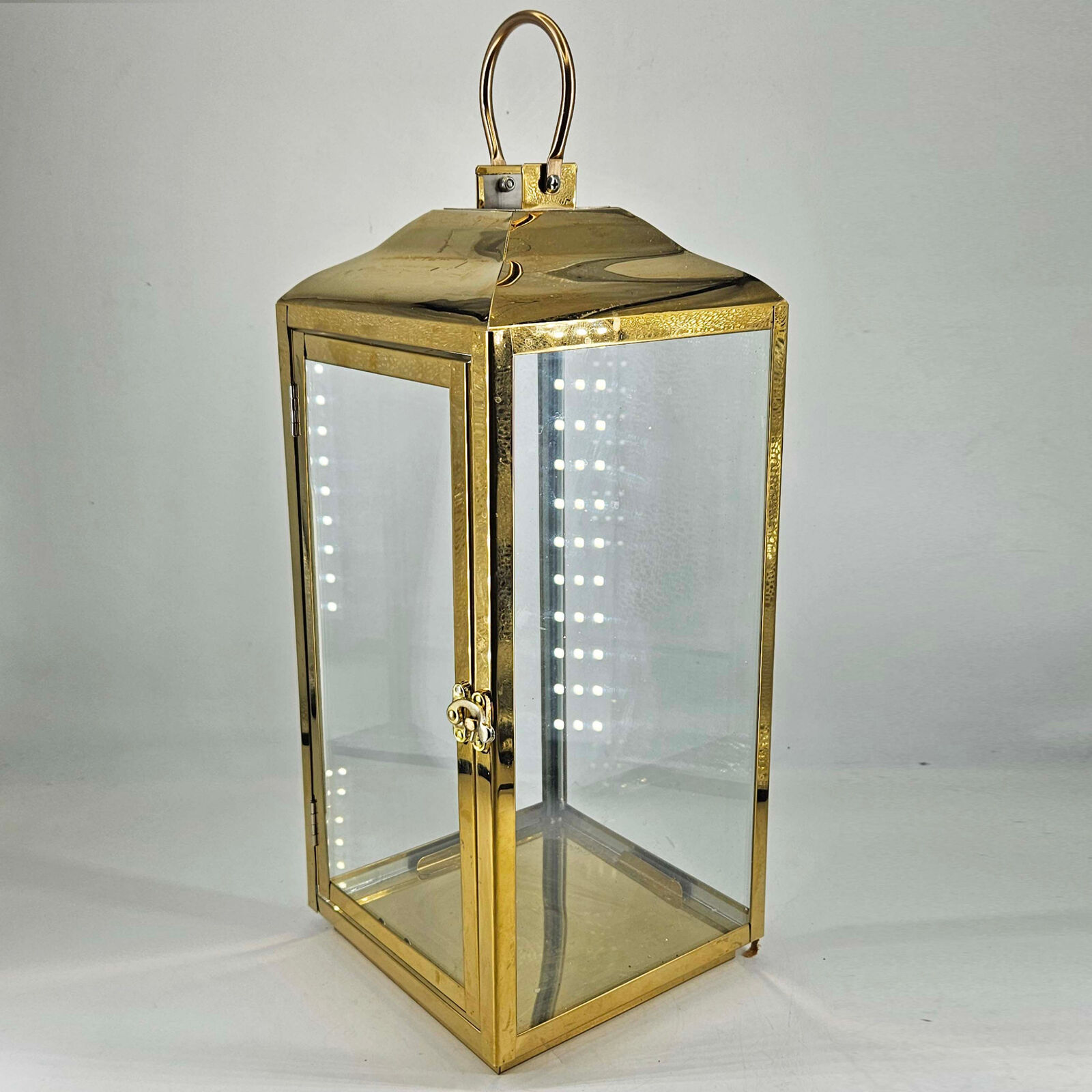 Shiny Brass Gold Glass Lantern Tealight Candle Holder terrarium display decor