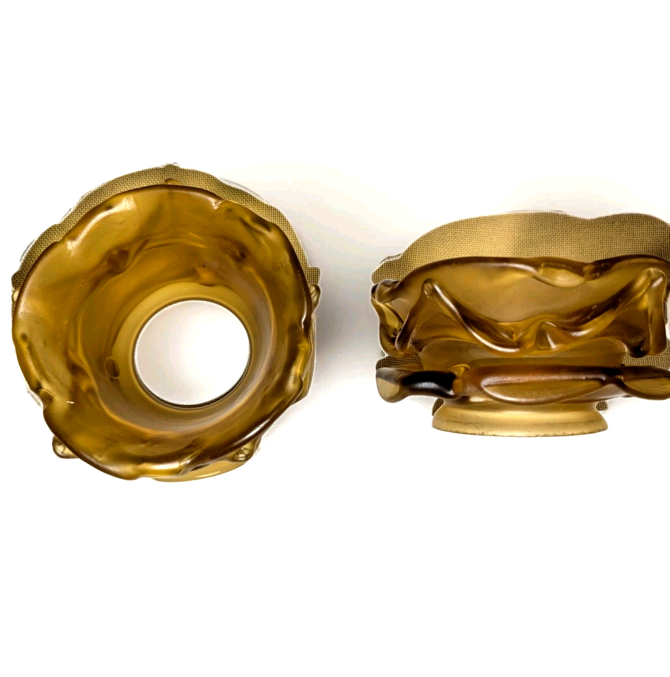 Pair Of Rare  Antique French Amber Glass Rose Petal Shades