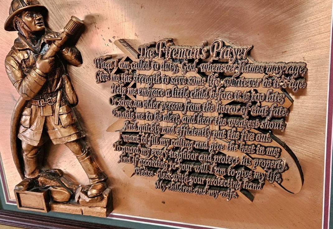 Rare Peter Friedling Copper Fireman's Prayer In High Relief,  Framed 22x16