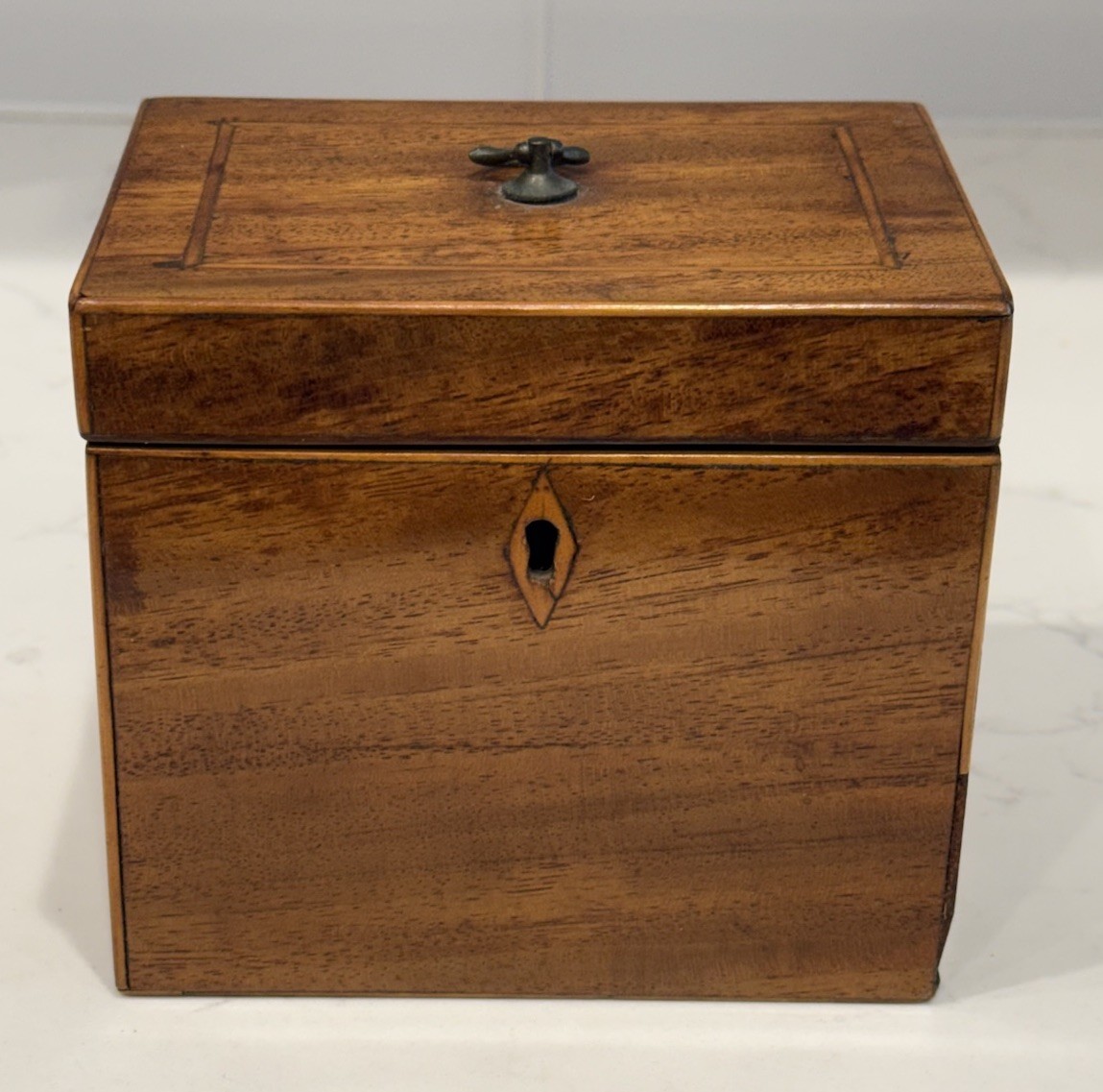 Antique Inlaid Small Mahogany English George 111/ Regency Tea Caddy Antique Inlaid Small Mahogany English George 111/ Regency Tea Caddy