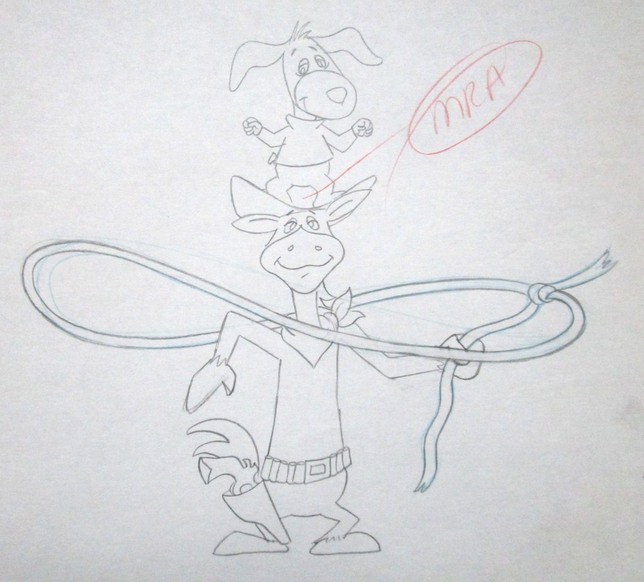1987 QUICKDRAW MCGRAW AUGIE DOGGIE ORIGINAL PRODUCTION cel DRAWING cowboy horse