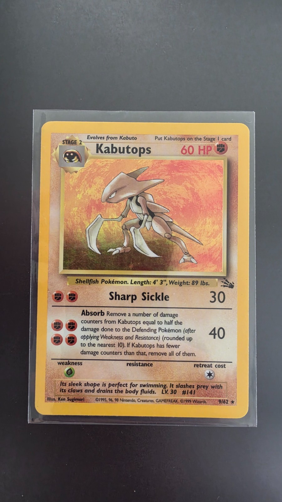Kabutops Holo Fossil Unlimited 9/62 1999 Wizards Excellent Condition