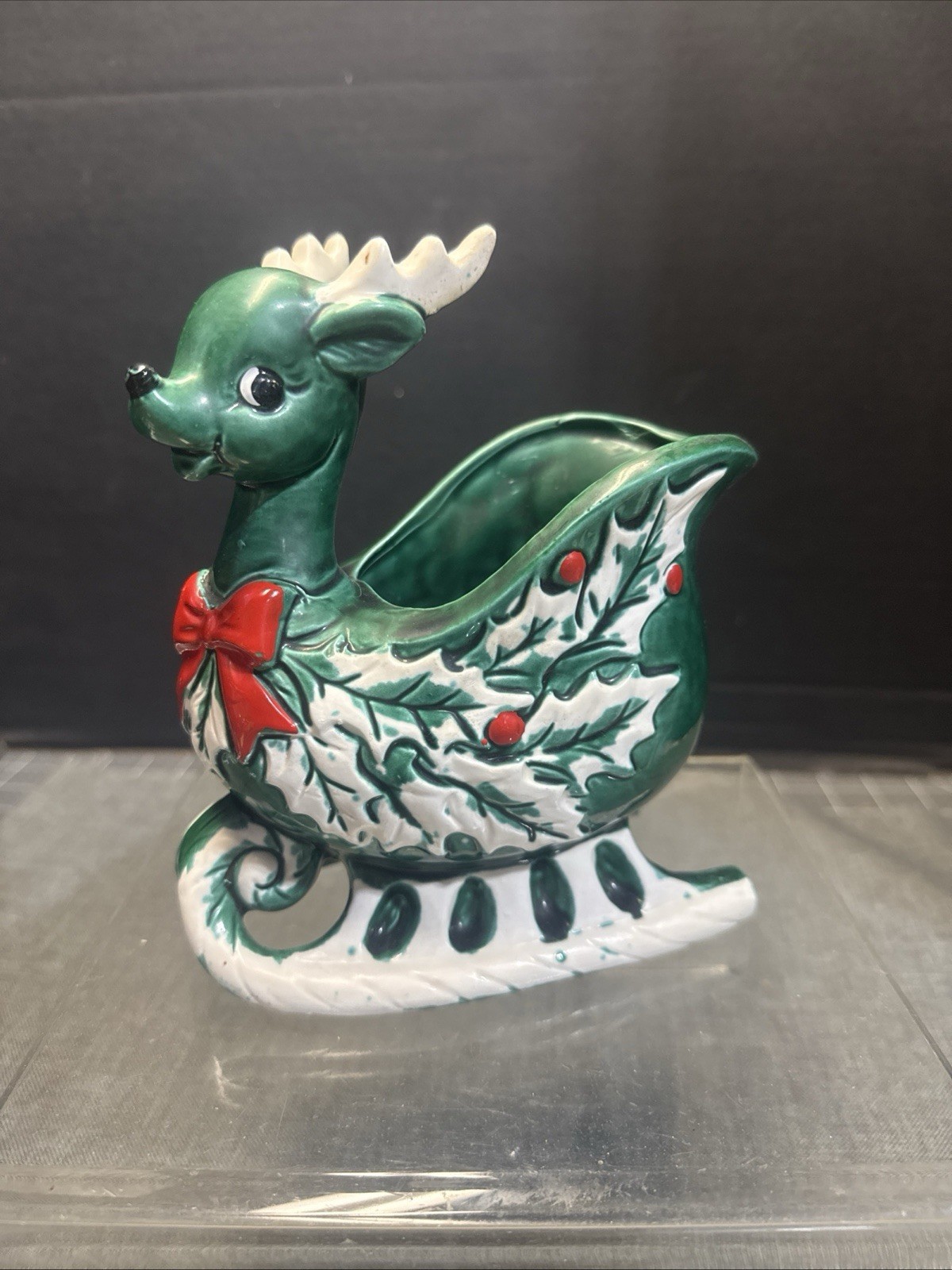 Vintage Relpo Deer Sleigh Planter Christmas Japan Hard to Find