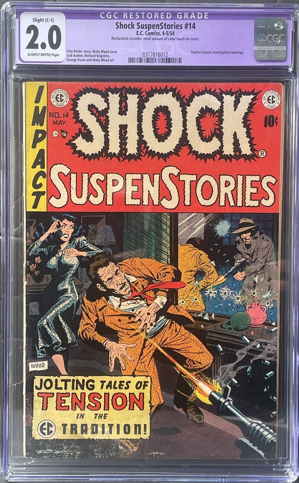 Shock Suspenstories #14 (1954) CGC 2.0 SOTI Bullet Through Chest Covr Wally Wood