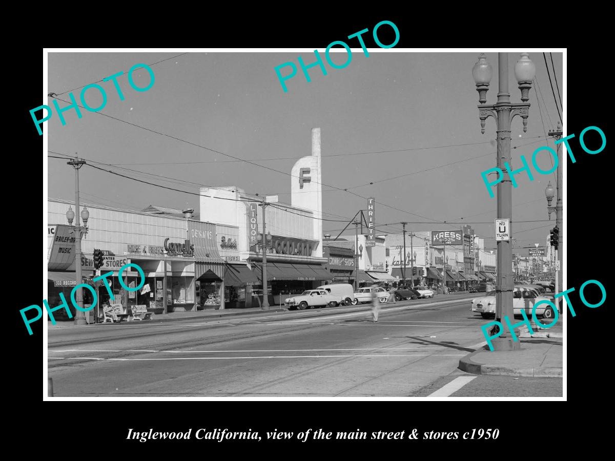 Inglewood California The Main St & Stores c1950 Old Large Historic Photo