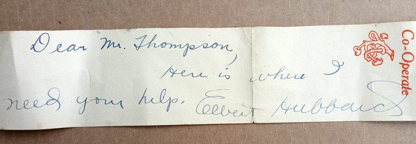 Elbert Hubbard Handwritten and Signed Bookmark Roycrofter's Shop WWI Casualty