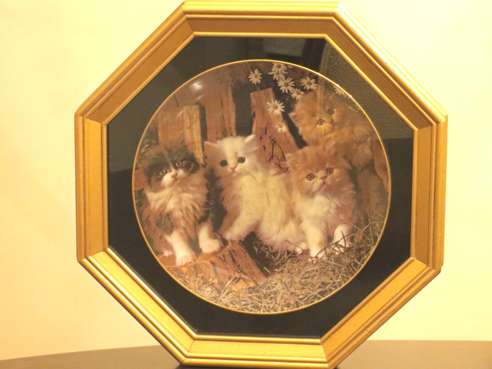 VINTAGE ARMSTRONG PORCELAIN CAT PLATE 1983 The Cats Meow in GOLD BOX FRAME