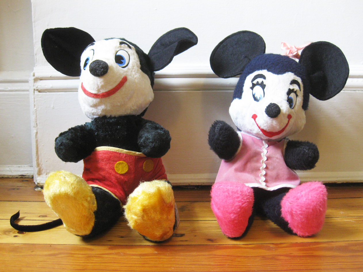 lot 2X  early stuffed toy MICKEY & MINNIE MOUSE Walt Disney label 1940's doll 