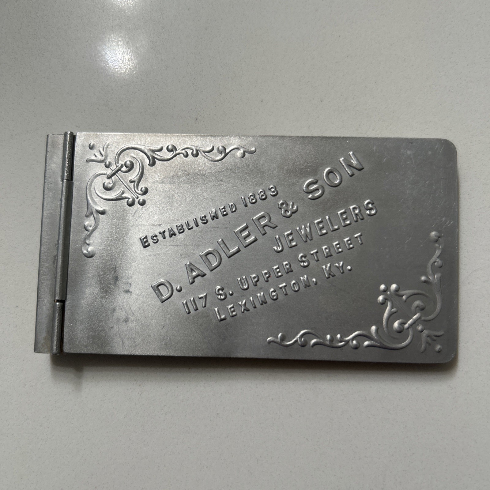 Antique Aluminum Advertising Pocket Notebook D Adler & Son Jeweler Lexington KY